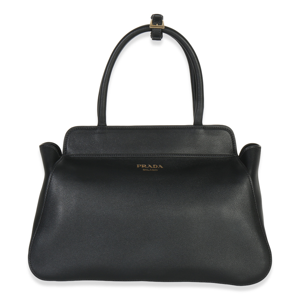 Prada Black Soft Grain Calfskin Medium Tote